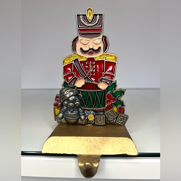 Vintage Stained Glass Christmas Stocking Hook Hanger Nutcracker Drummer Heavy - Picture 1 of 8